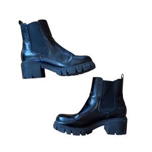 Madden Girl Black Leather Combat Ankle Boots